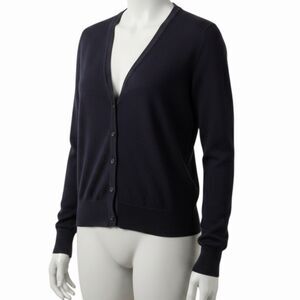 Talbots Nylon Blend Travelers Knit Cardigan V Neck Button Front Black M